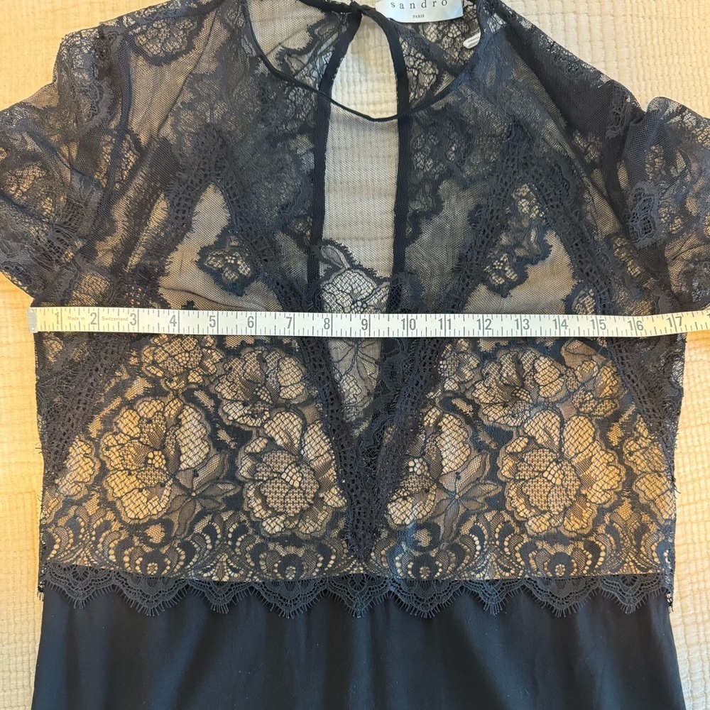 SANDRO BLACK LACE STRAIGHT CUT OPEN BACK DRESS SMALL EXCELLENT CONDITION - Picture 7 of 10